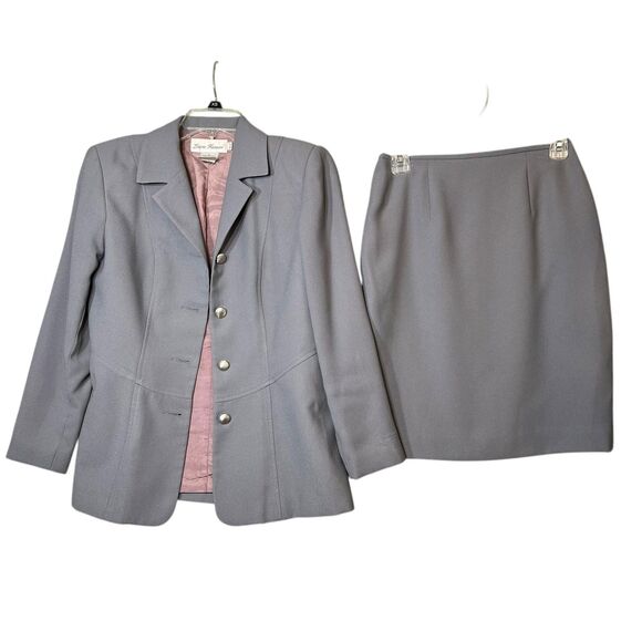 Laura Henson Skirt Suit Womens 6 Petite Gray 2 Piece Blazer Pencil Skirt Lined - Picture 13 of 14